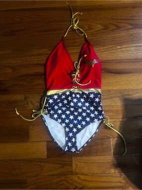DC Comics Red, Blue & Gold Wonder Woman One-Piece Swimsuit
